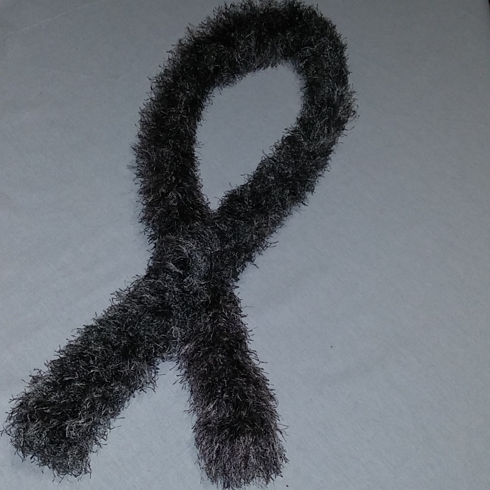 Handmade Scarf. Black, Gray & White Variegated Funfur. 52"x3"